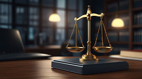 pngtree a gold balance scale symbolizes justice placed on dark wooden desk image 17138389